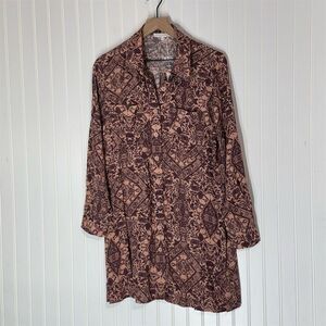 Oliveaceous Boho Tunic Shirt Dress M Floral Paisley Long Sleeve Button Top NWT